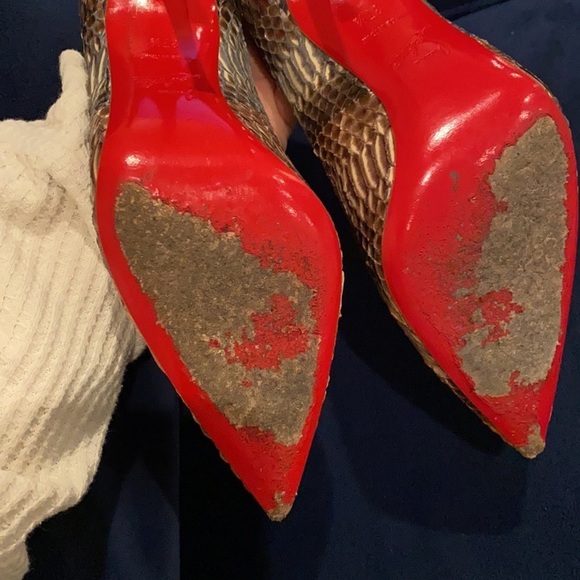 Christian Louboutin / Decollete Snake Décolleté 100 Point Toe Pumps 37.5 7.5 - Picture 10 of 13